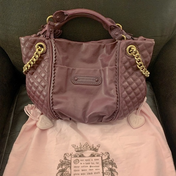 🎉FINAL PRICE🎉NWOT Juicy Couture Plum Quilted Leather Satchel, Artistic Details - Picture 2 of 14